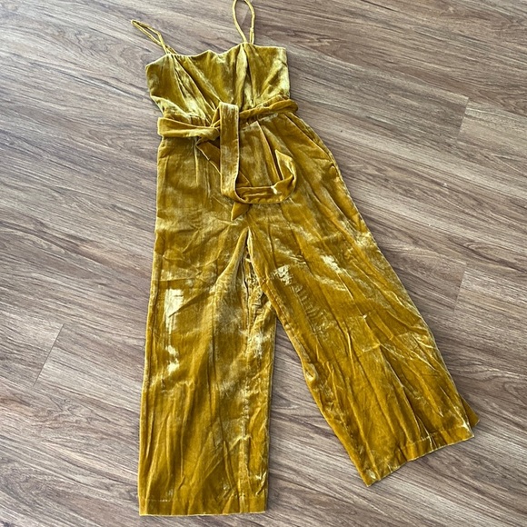 NWT J. Crew 365 Marseille Crushed Velvet mustard gold Jumpsuit size 2 whimsical - Picture 2 of 9